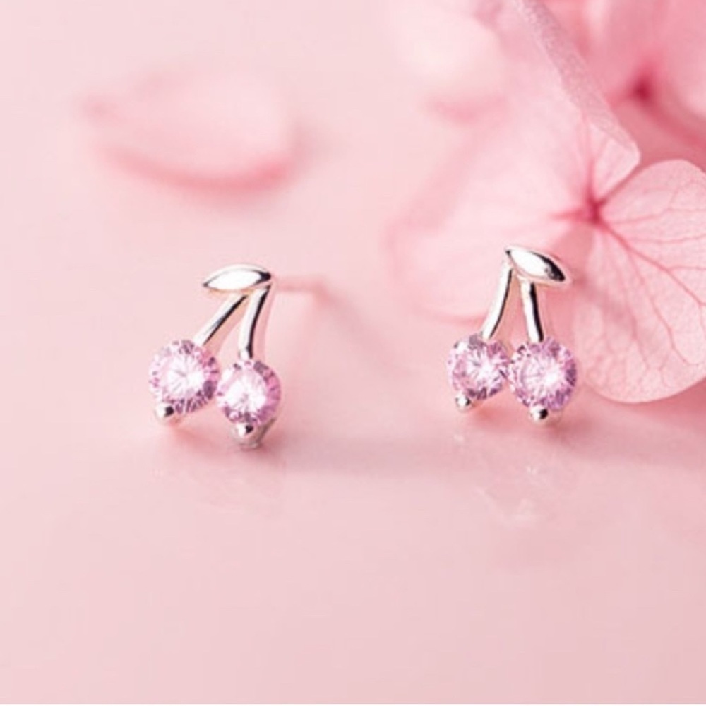 Sterling Silver Pink Cherry Earrings